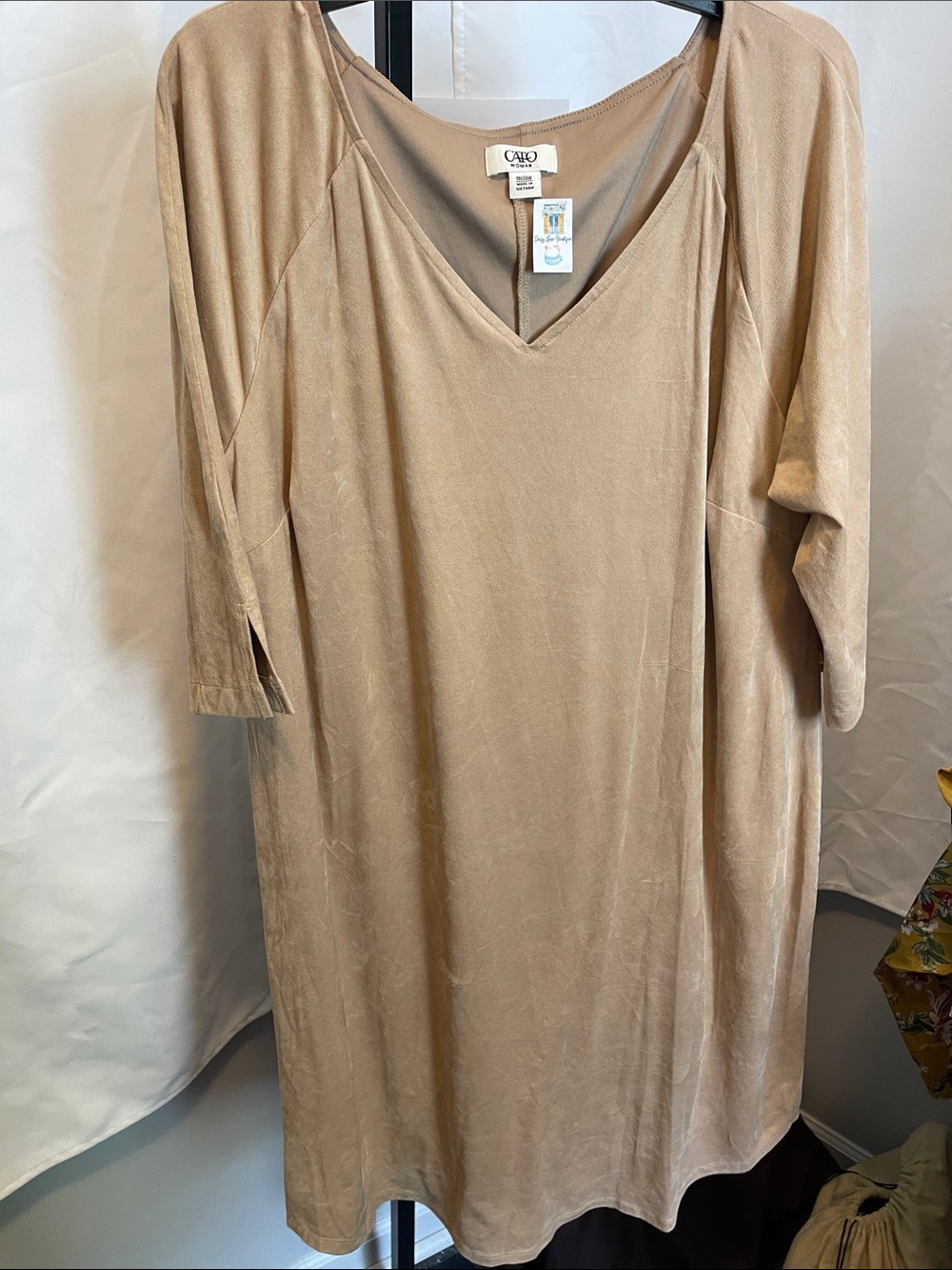 Cato Taupe V-Neck Midi Shift Dress